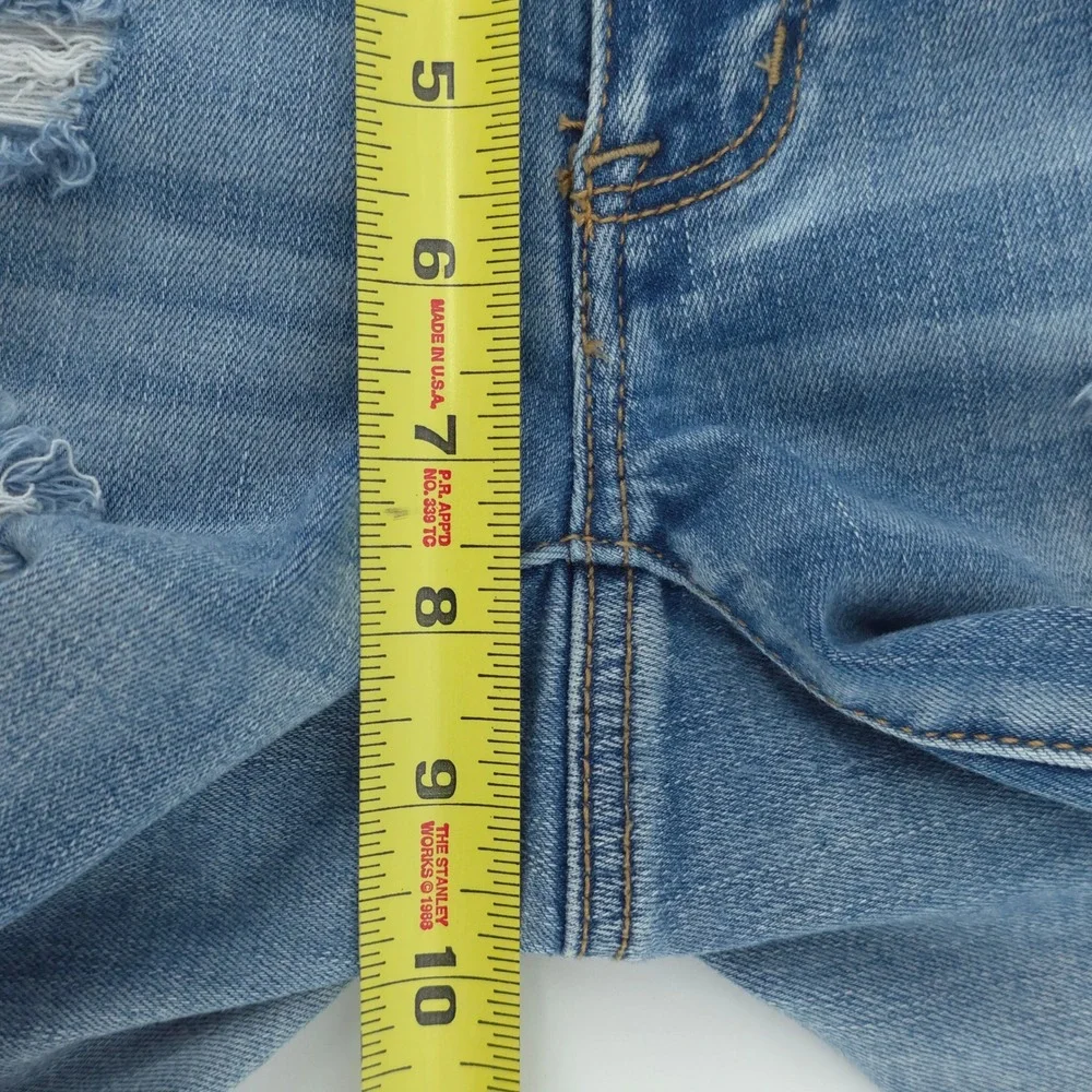 American Eagle‎ Womens Denim Midi Shorts 4 Blue Distressed Raw Hem Cutoff